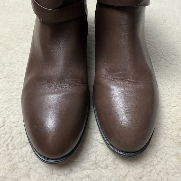 Lauren Ralph Lauren Marsha Ankle Boots Brown Sz 8.5B Leather Cross Strap Buckle - Picture 5 of 11